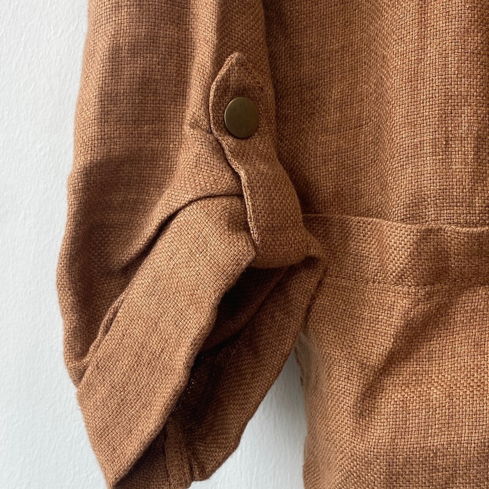 C&C California 100% Linen Golden Brown Snap Front Utility Jacket Shacket - Picture 3 of 6